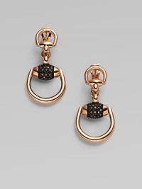 From the Horsebit Collection. A beautiful study in contrasts with a warm 18k gold design with rich, dark black diamond accents. 18k pink goldBlack diamonds, .82 tcwDrop, about 1½Post clip backMade in Italy From the Horsebit Collection. A beautiful study in contrasts with a warm 18k gold design with rich, dark black diamond accents. 18k pink goldBlack diamonds, .82 tcwDrop, about 1½Post clip backMade in Italy
