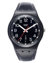 A lively contrast of red at the dial adds liveliness to this black and white Swatch watch. From the Red Sunday collection. A lively contrast of red at the dial adds liveliness to this black and white Swatch watch. From the Red Sunday collection.