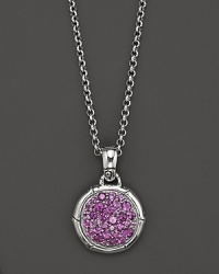 Sterling silver, jointed like a bamboo stalk, circles glittering pavé amethyst gems on a pendant suspended from a delicate adjustable chain. Sterling silver, jointed like a bamboo stalk, circles glittering pavé amethyst gems on a pendant suspended from a delicate adjustable chain.