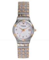 A simple and elegant choice for every day style. Two-tone stainless steel expansion bracelet and mixed metal case.White dial with logo, date window at 3 o'clock, numerals at 6, 9 and 12 o'clock and stick indices. Quartz movement. Water resistant to 30 meters. Three-year limited warranty. A simple and elegant choice for every day style. Two-tone stainless steel expansion bracelet and mixed metal case.White dial with logo, date window at 3 o'clock, numerals at 6, 9 and 12 o'clock and stick indices. Quartz movement. Water resistant to 30 meters. Three-year limited warranty.