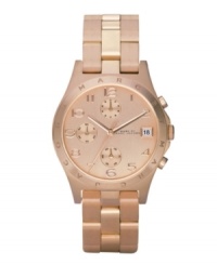 Light up the room with this impossibly rosy Henry watch by Marc by Marc Jacobs. Rose-gold ion-plated stainless steel bracelet and round case. Bezel etched with logo. Rose-goldtone chronograph dial features applied numerals at markers, date window at three o'clock, three subdials, three hands and subtle logo. Quartz movement. Water resistant to 30 meters. Two-year limited warranty. Light up the room with this impossibly rosy Henry watch by Marc by Marc Jacobs. Rose-gold ion-plated stainless steel bracelet and round case. Bezel etched with logo. Rose-goldtone chronograph dial features applied numerals at markers, date window at three o'clock, three subdials, three hands and subtle logo. Quartz movement. Water resistant to 30 meters. Two-year limited warranty.