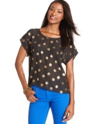 Metallic dots give this Style&co. petite top a charming finish. Looks great paired with colorful pants! Metallic dots give this Style&co. petite top a charming finish. Looks great paired with colorful pants!