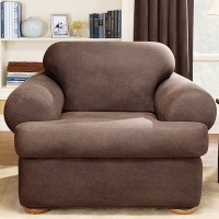 Sure Fit Stretch Leather 2-Piece T Chair Slipcover, Brown Sure Fit Stretch Leather 2-Piece T Chair Slipcover, Brown