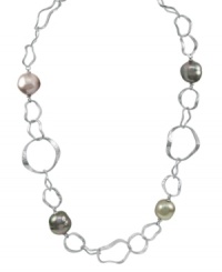 Naturally beautiful, this hammered link necklace features organic man-made pearls. Crafted in sterling silver. Approximate length: 16 inches + 2-inch extender. Naturally beautiful, this hammered link necklace features organic man-made pearls. Crafted in sterling silver. Approximate length: 16 inches + 2-inch extender.