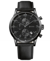 A midnight cool timepiece for those dark after hours, by Hugo Boss. A midnight cool timepiece for those dark after hours, by Hugo Boss.