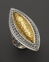 Hammered 18K yellow gold shines in an intricate sterling silver setting in this statement ring by Konstantino.