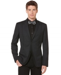This Perry Ellis blazer offers a sleek slim fit and classic solid design perfect for the office or after party. This Perry Ellis blazer offers a sleek slim fit and classic solid design perfect for the office or after party.