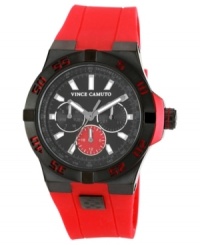 Run circles around the competition in this sporty watch from Vince Camuto. Run circles around the competition in this sporty watch from Vince Camuto.