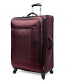 A little goes a long way with lightweight luggage that eases your load without sacrificing durability. The long life of this incredibly strong suitcase keeps you traveling, offering 360-degree wheels, an expandable main compartment and convenient interior features that keep your clothes wrinkle free. Limited lifetime warranty.