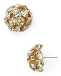 Glam glass stones are framed by gold plated metal on this pair of kate spade new york stud earrings, proving it pays to have fun with your fashion. Glam glass stones are framed by gold plated metal on this pair of kate spade new york stud earrings, proving it pays to have fun with your fashion.