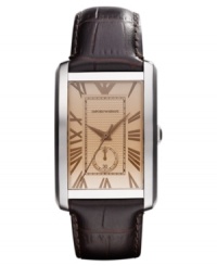 Embrace the warm tones and rich leather on this sophisticated timepiece from Emporio Armani. Embrace the warm tones and rich leather on this sophisticated timepiece from Emporio Armani.