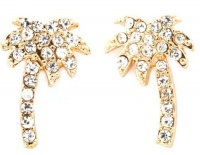 Adorable Gold Plated Tropical Palm Tree Crystal Embellished Stud Earrings with Post Backing