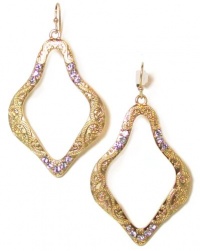 Just Give Me Jewels Goldtone Open Diamond Shaped Etched Dangle Earrings with Crystal Accents