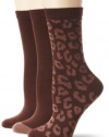 Nine West Women's Animal Print Solid Tipped 3 Pair Pack Crew Sock