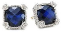 Judith Ripka Linen Blue Sapphire Small Cushion Stone Stud Earrings