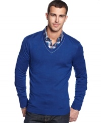 A touch of silk makes this handsome v-neck sweater by BOSS Black extremely soft. A touch of silk makes this handsome v-neck sweater by BOSS Black extremely soft.