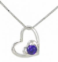 Rhodium Plated 925 Sterling Silver Amethyst Double Open Heart Shape Pendant Necklace for Women Including Italian Sterling Silver Box Chain 18 SS178 Rhodium Plated 925 Sterling Silver Amethyst Double Open Heart Shape Pendant Necklace for Women Including Italian Sterling Silver Box Chain 18 SS178