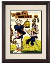 Start your own college football hall of fame with original cover art from the 1964 Auburn-Tennessee game. The Tigers outsmarted and outplayed the Vols, both in this unforgettable illustration and on the field. Start your own college football hall of fame with original cover art from the 1964 Auburn-Tennessee game. The Tigers outsmarted and outplayed the Vols, both in this unforgettable illustration and on the field.