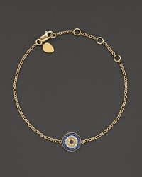 A diamond enhanced evil eye mixes with yellow and blue sapphires on a gold bracelet. Matching necklace sold separately. Designed by Meira T. A diamond enhanced evil eye mixes with yellow and blue sapphires on a gold bracelet. Matching necklace sold separately. Designed by Meira T.