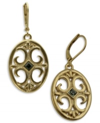 Vintage designs for the modern woman. These drop earrings from T Tahari boast a swirling design in a shield pendant. Embellished with crystal accents. Crafted in 14k gold-plated mixed metal. Nickel-free for sensitive skin. Approximate drop: 1-5/8 inches. Vintage designs for the modern woman. These drop earrings from T Tahari boast a swirling design in a shield pendant. Embellished with crystal accents. Crafted in 14k gold-plated mixed metal. Nickel-free for sensitive skin. Approximate drop: 1-5/8 inches.