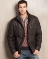 Keep the chill off and your look cool with this classic leather coat from Marc New York.