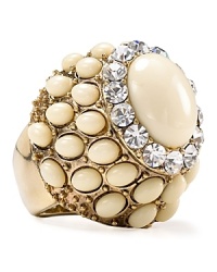 ABS by Allen Schwartz perfects vintage inspired glamor with this bold, cocktail ring. A crystal encrusted dome sits in a gold-plated setting for a standout piece. ABS by Allen Schwartz perfects vintage inspired glamor with this bold, cocktail ring. A crystal encrusted dome sits in a gold-plated setting for a standout piece.