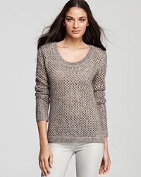 This breezy, open knit Splendid sweater makes a cool segue into the layering season, flaunting the much-loved metallic trend in a soft wool blend. This breezy, open knit Splendid sweater makes a cool segue into the layering season, flaunting the much-loved metallic trend in a soft wool blend.
