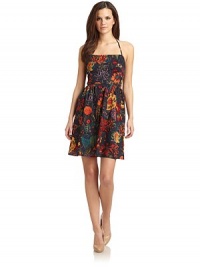 THE LOOKFloral designHalter neckline with tie closure SleevelessGathered waistBack tie closureBack cutout detailBack snap closureTHE FITAbout 30 from top to hemTHE MATERIALCottonCARE & ORIGINMachine washImportedModel shown is 5'10 (177cm) wearing US size 4. THE LOOKFloral designHalter neckline with tie closure SleevelessGathered waistBack tie closureBack cutout detailBack snap closureTHE FITAbout 30 from top to hemTHE MATERIALCottonCARE & ORIGINMachine washImportedModel shown is 5'10 (177cm) wearing US size 4.