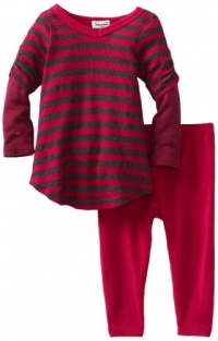 Splendid Littles Baby-girls Newborn Charcoal Stripe Thermal Tunic Set, Raspberry, 6-12 Months