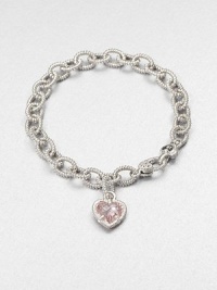 A sweet style with a textured sterling silver link chain and a pink crystal heart charm. Pink crystalSterling silverLength, about 7.5Lobster clasp closureImported A sweet style with a textured sterling silver link chain and a pink crystal heart charm. Pink crystalSterling silverLength, about 7.5Lobster clasp closureImported