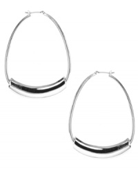 Casual, yet classic. Nine West's contemporary hoop earrings feature a unique teardrop shape with bar accents. Set in silver tone mixed metal. Approximate drop: 2-1/4 inches. Casual, yet classic. Nine West's contemporary hoop earrings feature a unique teardrop shape with bar accents. Set in silver tone mixed metal. Approximate drop: 2-1/4 inches.