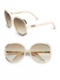 THE LOOKRounded square style Metal accents Acetate framesLogo accented temples UV protectionSignature case includedTHE COLORIvory with brown gradient lensesORIGINMade in France THE LOOKRounded square style Metal accents Acetate framesLogo accented temples UV protectionSignature case includedTHE COLORIvory with brown gradient lensesORIGINMade in France