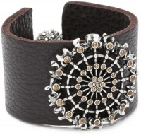 Lucky Brand Leather with Two-Tone Novelty Cuff Bracelet Lucky Brand Leather with Two-Tone Novelty Cuff Bracelet