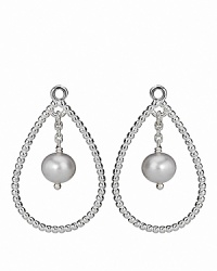 Lustrous freshwater pearls are suspended from beaded sterling silver drop charms. Add them to your PANDORA french wire or hoop earrings for a chic, classic style. Lustrous freshwater pearls are suspended from beaded sterling silver drop charms. Add them to your PANDORA french wire or hoop earrings for a chic, classic style.