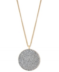 Kenneth Cole New York comes full circle. This necklace, crafted from gold-tone mixed metal, features a sparkling silver-colored glitter pendant. Item comes packaged in a signature Kenneth Cole New York Gift Box. Approximate length: 16 inches + 3-inch extender. Approximate drop: 2-1/10 inches. Kenneth Cole New York comes full circle. This necklace, crafted from gold-tone mixed metal, features a sparkling silver-colored glitter pendant. Item comes packaged in a signature Kenneth Cole New York Gift Box. Approximate length: 16 inches + 3-inch extender. Approximate drop: 2-1/10 inches.