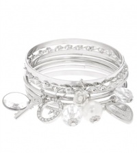 G by GUESS Multi Charm Bangle Set, SILVER G by GUESS Multi Charm Bangle Set, SILVER