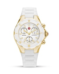 Make a bold, glamorous statement with Michele's jelly bean watch. Styled in gleaming gold and white with three-eye functionality. Make a bold, glamorous statement with Michele's jelly bean watch. Styled in gleaming gold and white with three-eye functionality.