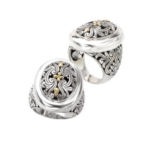 925 Silver Oval Filigree Swirl Ring with 18k Gold Accents- Sizes 6-8 925 Silver Oval Filigree Swirl Ring with 18k Gold Accents- Sizes 6-8