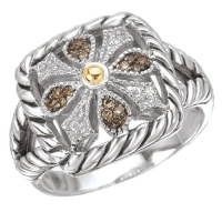 925 Silver, Brown & White Diamond Square Ring with 18k Gold Accents (0.10ctw)- Sizes 6-8 925 Silver, Brown & White Diamond Square Ring with 18k Gold Accents (0.10ctw)- Sizes 6-8