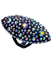 Alluring hues overtake this oval ring from GUESS. With a mixture of light amethyst glass stones. Crafted in sprayed jet tone mixed metal. Size 7. Alluring hues overtake this oval ring from GUESS. With a mixture of light amethyst glass stones. Crafted in sprayed jet tone mixed metal. Size 7.
