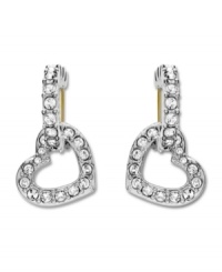 Have a heart--or better still, two hearts, courtesy of Swarovski's pave crystal earrings! Their dangling design will make them sparkle even more whenever they catch the light. Made in silver tone mixed metal. Approximate drop: 1 inch.