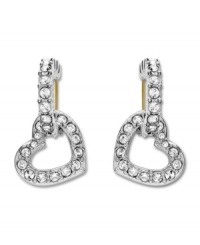 Have a heart--or better still, two hearts, courtesy of Swarovski's pave crystal earrings! Their dangling design will make them sparkle even more whenever they catch the light. Made in silver tone mixed metal. Approximate drop: 1 inch. Have a heart--or better still, two hearts, courtesy of Swarovski's pave crystal earrings! Their dangling design will make them sparkle even more whenever they catch the light. Made in silver tone mixed metal. Approximate drop: 1 inch.