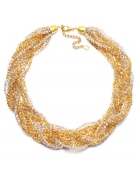 Golden rules. Add a luxe look to your wardrobe in the form of this beautiful braided collar necklace from c.A.K.e. by Ali Khan. Featuring faceted glass rondelle beads in a gorgeous golden hue, it's made in gold tone mixed metal. Approximate length: 16 inches + 3-inch extender. Golden rules. Add a luxe look to your wardrobe in the form of this beautiful braided collar necklace from c.A.K.e. by Ali Khan. Featuring faceted glass rondelle beads in a gorgeous golden hue, it's made in gold tone mixed metal. Approximate length: 16 inches + 3-inch extender.