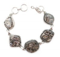 Natural Turritella Fossil Gemstone Sterling Silver over Solid Copper Bracelet Natural Turritella Fossil Gemstone Sterling Silver over Solid Copper Bracelet