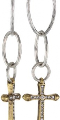 Lucky Brand Hammered Gold-Tone Cross and Silver-Tone Hoop Earrings Lucky Brand Hammered Gold-Tone Cross and Silver-Tone Hoop Earrings