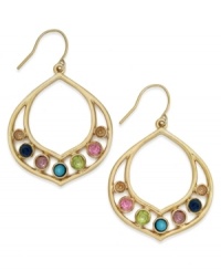 Marrakesh inspiration. Lauren by Ralph Lauren's stunning hoop drop earrings incorporate multicolored glass stones in 14k gold-plated mixed metal. Approximate drop: 1-1/4 inches. Marrakesh inspiration. Lauren by Ralph Lauren's stunning hoop drop earrings incorporate multicolored glass stones in 14k gold-plated mixed metal. Approximate drop: 1-1/4 inches.