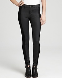 These stretch rag & bone/JEAN skinny jeans feature a sleek coating for shine, while a matte black stripe at the sides provides a standout contrast. Definitively edgy, rock the look with a tissue-thin tee and lace-up booties and head directly downtown. These stretch rag & bone/JEAN skinny jeans feature a sleek coating for shine, while a matte black stripe at the sides provides a standout contrast. Definitively edgy, rock the look with a tissue-thin tee and lace-up booties and head directly downtown.