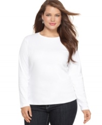 Jones New York Signature's long sleeve plus size top is an ideal layering piece for jackets and cardigans this season. Jones New York Signature's long sleeve plus size top is an ideal layering piece for jackets and cardigans this season.