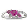 7/8ct Triple Heart Shaped Pink Topaz and Diamond Ring in Sterling Silver