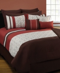Boxed in. An interlocking square motif mingles with smart stripes and solids in this Bergen comforter set all in an earthy, rustic color scheme. Boxed in. An interlocking square motif mingles with smart stripes and solids in this Bergen comforter set all in an earthy, rustic color scheme.